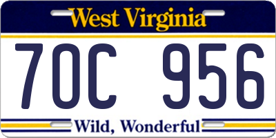 WV license plate 7OC956