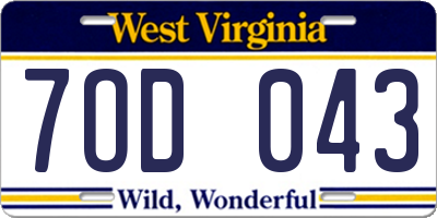 WV license plate 7OD043