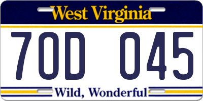 WV license plate 7OD045