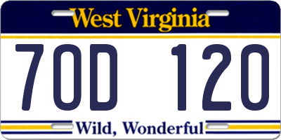 WV license plate 7OD120
