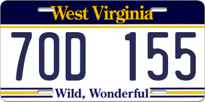WV license plate 7OD155