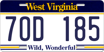 WV license plate 7OD185