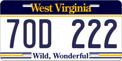 WV license plate 7OD222
