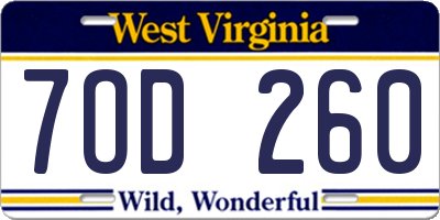 WV license plate 7OD260