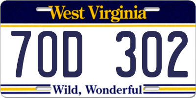 WV license plate 7OD302
