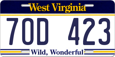 WV license plate 7OD423