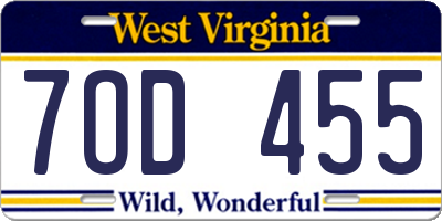 WV license plate 7OD455