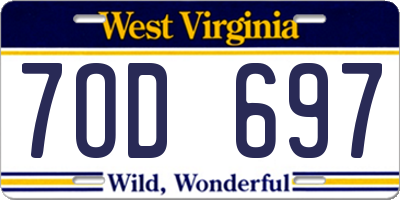 WV license plate 7OD697