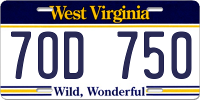WV license plate 7OD750