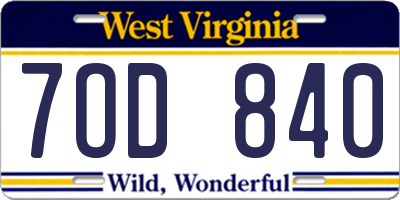 WV license plate 7OD840