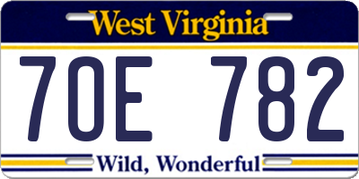 WV license plate 7OE782