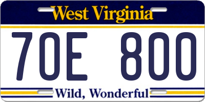 WV license plate 7OE800