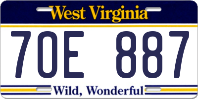 WV license plate 7OE887