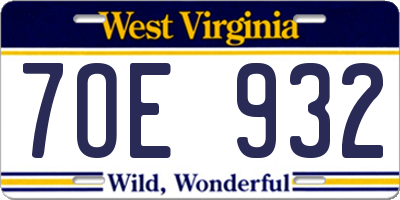 WV license plate 7OE932