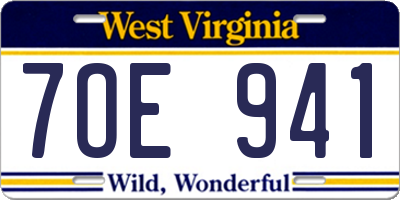 WV license plate 7OE941