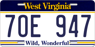 WV license plate 7OE947