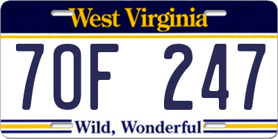 WV license plate 7OF247