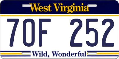 WV license plate 7OF252