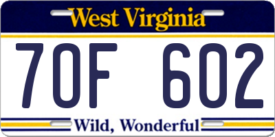 WV license plate 7OF602