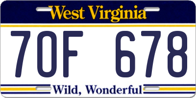WV license plate 7OF678