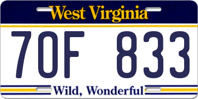 WV license plate 7OF833