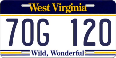 WV license plate 7OG120