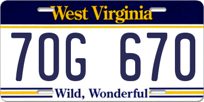WV license plate 7OG670