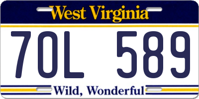 WV license plate 7OL589