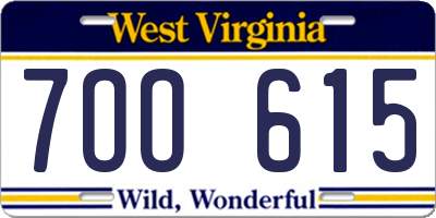 WV license plate 7OO615