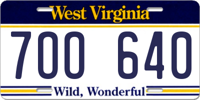 WV license plate 7OO640