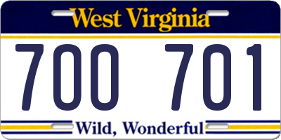 WV license plate 7OO701