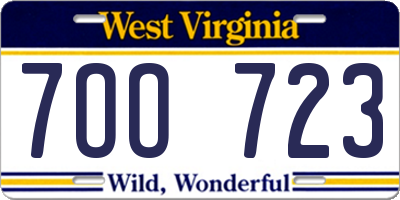 WV license plate 7OO723