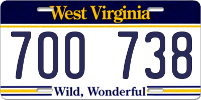 WV license plate 7OO738