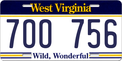 WV license plate 7OO756