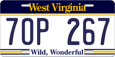 WV license plate 7OP267