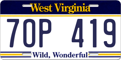 WV license plate 7OP419
