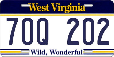 WV license plate 7OQ202