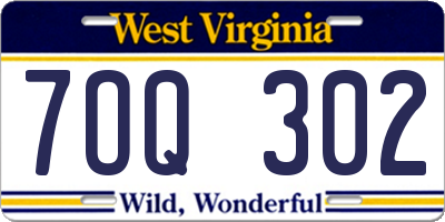 WV license plate 7OQ302