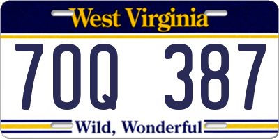 WV license plate 7OQ387