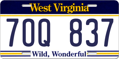 WV license plate 7OQ837