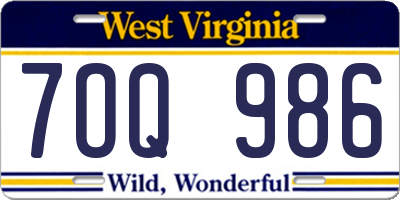 WV license plate 7OQ986