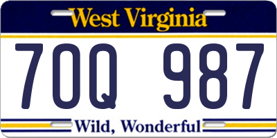 WV license plate 7OQ987