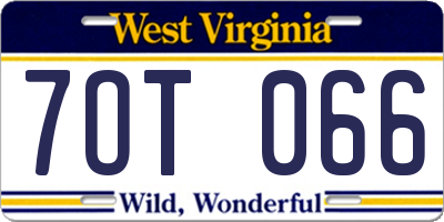 WV license plate 7OT066