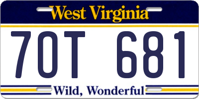 WV license plate 7OT681