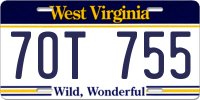 WV license plate 7OT755