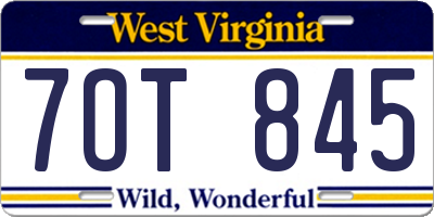 WV license plate 7OT845