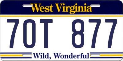 WV license plate 7OT877
