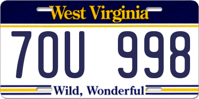 WV license plate 7OU998