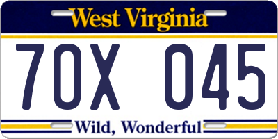 WV license plate 7OX045