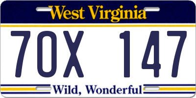 WV license plate 7OX147
